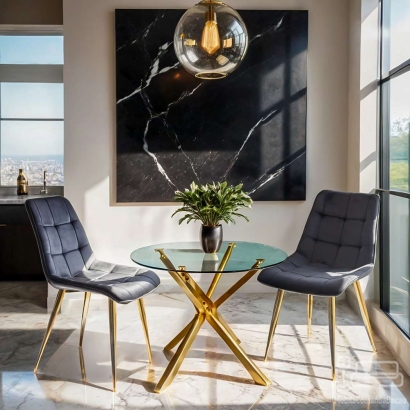 Scaun de bucatarie din catifea si cadru auriu BUC 252 gri