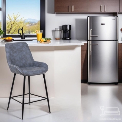 Scaun bar, suport picioare, piele ecologica, albastru, ABS 146