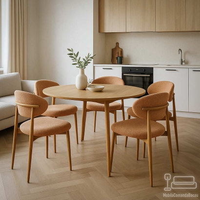 Scaun dining bej cu tapiterie boucle BUC 283