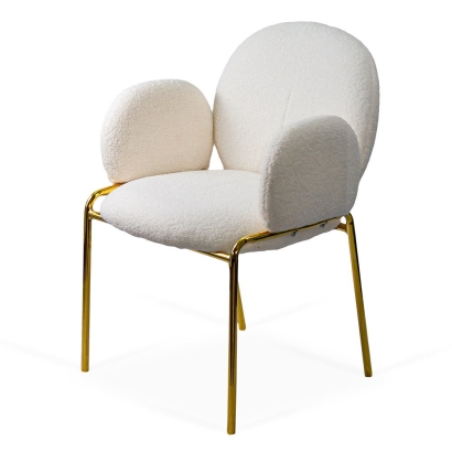 Scaun dining crem cu tapiterie boucle si cadru metalic auriu BUC 282