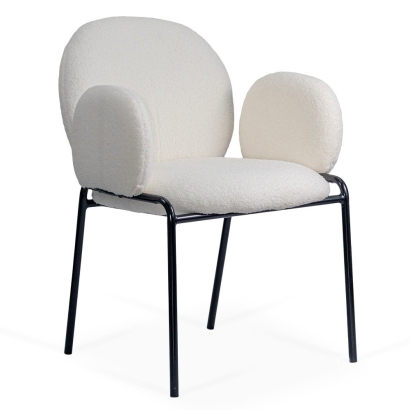 Scaun dining crem din material boucle cu cadru metalic BUC 281