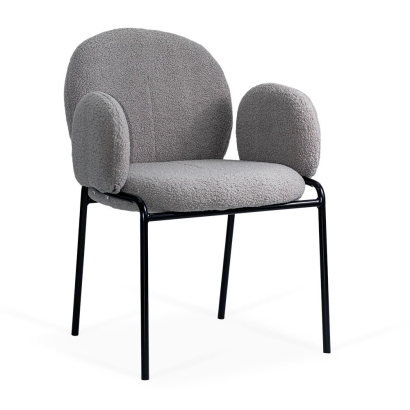 Scaun dining gri din boucle cu cadru negru fix BUC 281