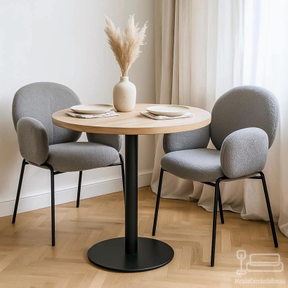 Scaun dining gri din boucle cu cadru negru fix BUC 281