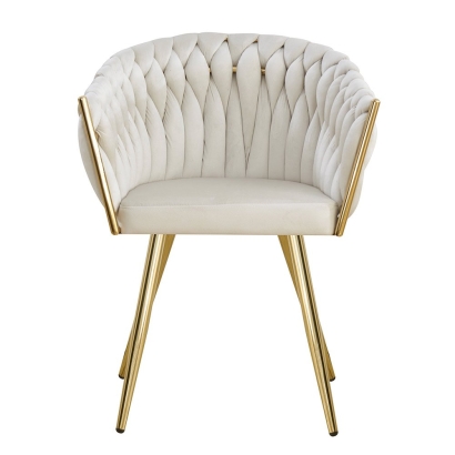 Scaun dining modern din catifea cu cadrul metalic auriu BUC 261 crem
