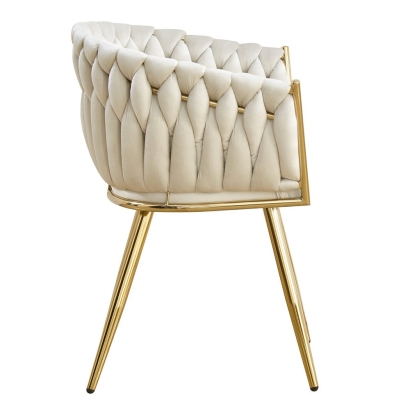 Scaun dining modern din catifea cu cadrul metalic auriu BUC 261 crem