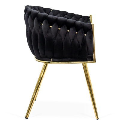 Scaun dining negru BUC 261 din catifea cu design modern si picioare aurii