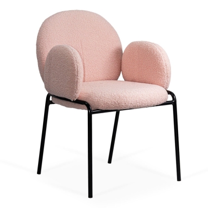 Scaun dining roz cu tapiterie boucle si cadru fix BUC 281