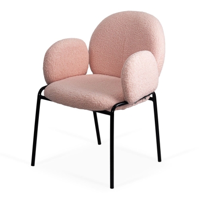 Scaun dining roz cu tapiterie boucle si cadru fix BUC 281