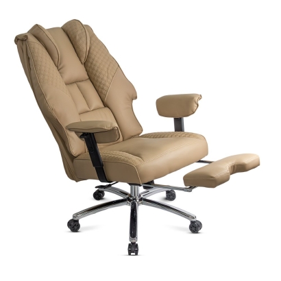 Scaun directorial bej din piele ecologica cu baza metalica OFF 421