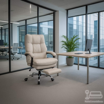 Scaun directorial bej din piele ecologica cu spatar rabatabil OFF 417