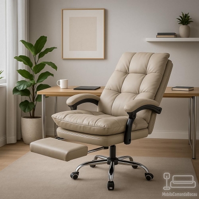 Scaun directorial gri din piele ecologica, reglabil pe inaltime OFF 417