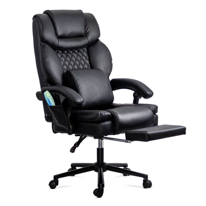 Scaun directorial din piele ecologica cu masaj si suport picioare OFF 935 negru