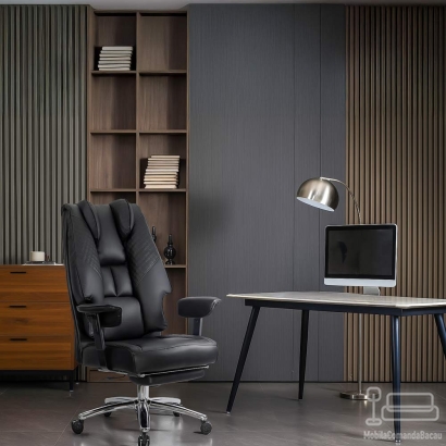 Scaun directorial negru din piele ecologica cu brate reglabile si sezut cu arcuri OFF 421