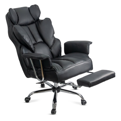 Scaun directorial negru din piele ecologica cu suport pentru picioare OFF 413