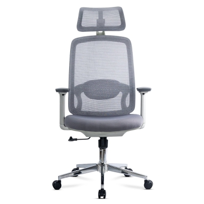 Scaun ergonomic de birou OFF 403 gri din mesh cu tetiera si suport lombar reglabile