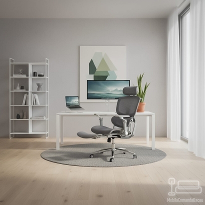 Scaun ergonomic gri din mesh rezistent la 150 kg cu funcție de masaj lombar cu încălzire SYYT 9521
