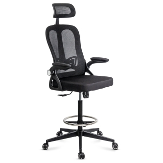 Scaun ergonomic de lucru OFF 650, negru, din mesh, cu suport picioare reglabil