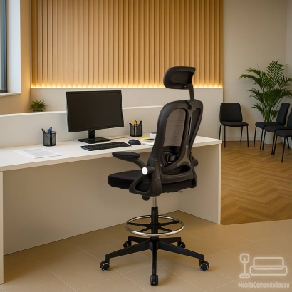 Scaun ergonomic de lucru OFF 650, negru, din mesh, cu suport picioare reglabil