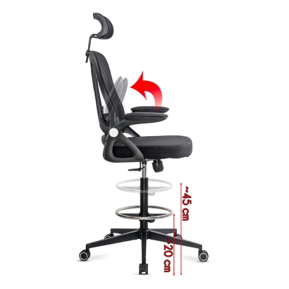 Scaun ergonomic de lucru OFF 650, negru, din mesh, cu suport picioare reglabil
