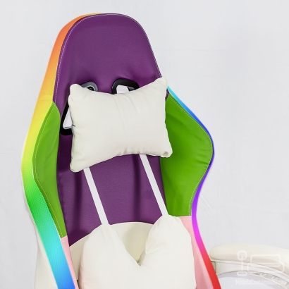 Scaun gaming mov si roz cu suport de picioare si banda LED RGB OFF 298