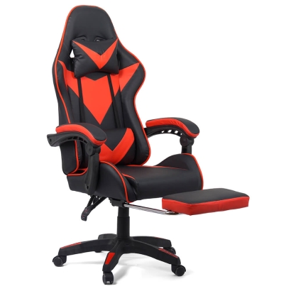 Scaun gaming cu spatar reglabil si suport picioare rosu/negru OFF 299