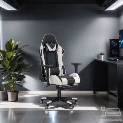 Scaun gaming cu spatar rabatabil si cotiere reglabile OFF 307 alb