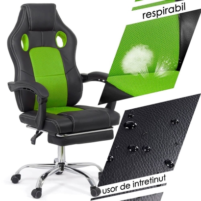 Scaun de gaming verde din piele ecologică OFF 3091
