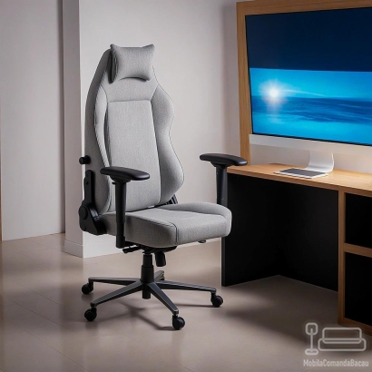 Scaun gaming textil cu cotiere 4D si suport lombar integrat OFF 297 gri