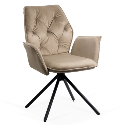 Scaun living bej BUC 0224 din catifea, rotativ cu design elegant