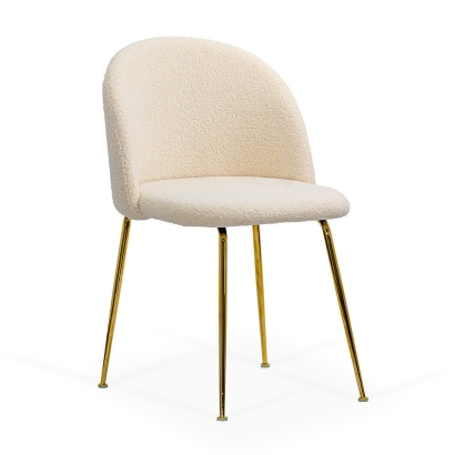 Scaun living bej din material boucle cu cadru metalic si dopuri pentru protectie BUC 284