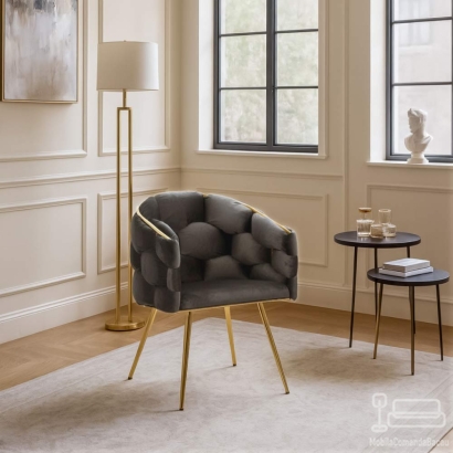 Scaun living gri din catifea cu aspect elegant BUC 251