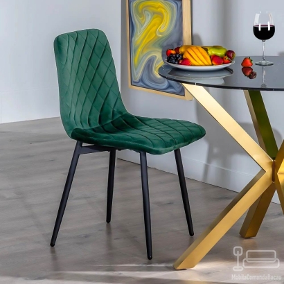Scaun de living din catifea verde cu picioare negre BUC 209