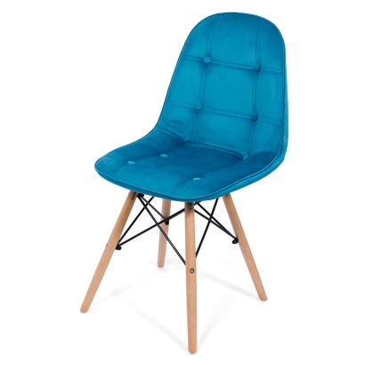 Scaun living din catifea si picioare din lemn BUC 232V albastru