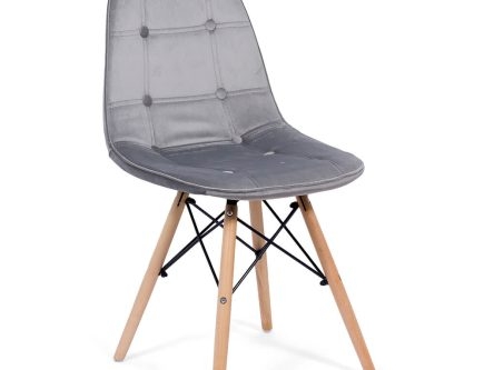 Scaun living din catifea si picioare din lemn BUC 232V gri