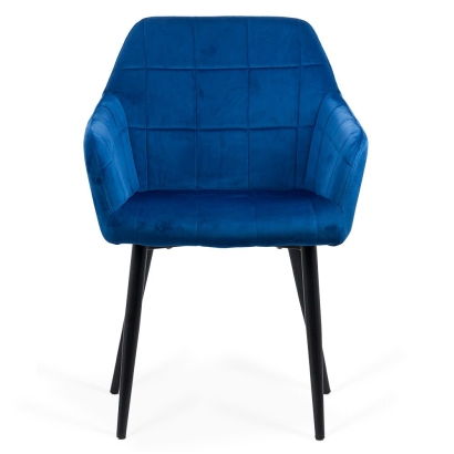 Scaun living din catifea cu picioare metalice negre BUC 260 albastru