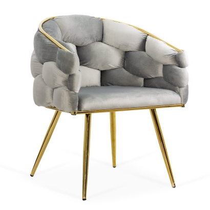 Scaun living gri deschis din catifea cu cadru metalic auriu BUC 251