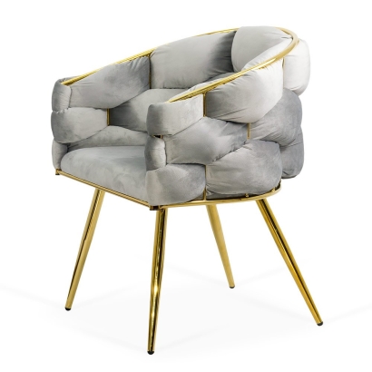 Scaun living gri deschis din catifea cu cadru metalic auriu BUC 251