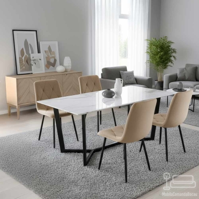 Scaun living din catifea cu cadru metalic BUC 210 bej