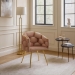 Scaun living roz din catifea cu picioare aurii cu aspect elegant BUC 251