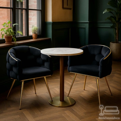 Scaun living negru din catifea cu picioare aurii reglabile BUC 251