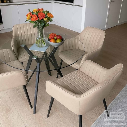 Scaun living din catifea cu picioare metalice negre BUC 259 bej