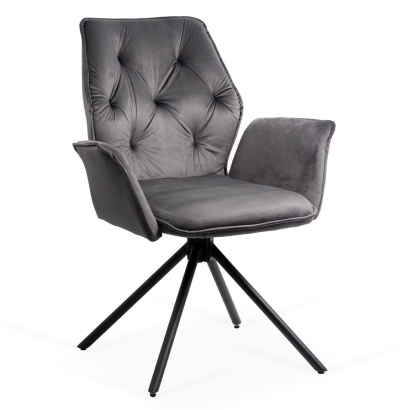Scaun living gri BUC 0224 rotativ, din catifea, cu cadru metalic