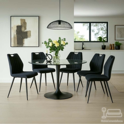 Scaun living negru din catifea cu design modern BUC 204