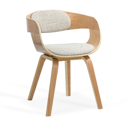 Scaun living bej BUC 014 din stofă cu cadru din lemn curbat
