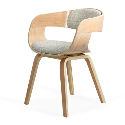 Scaun living bej BUC 014 din stofă cu cadru din lemn curbat