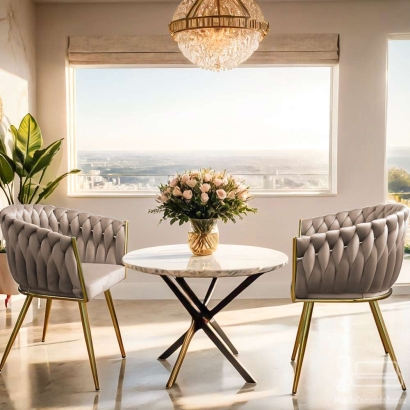 Scaun modern din catifea si cadrul auriu BUC 261 bej