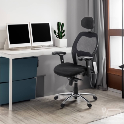 Scaun de birou ergonomic rezistent 150 kg cu suport lombar si cotiere reglabile SYYT 9513 negru