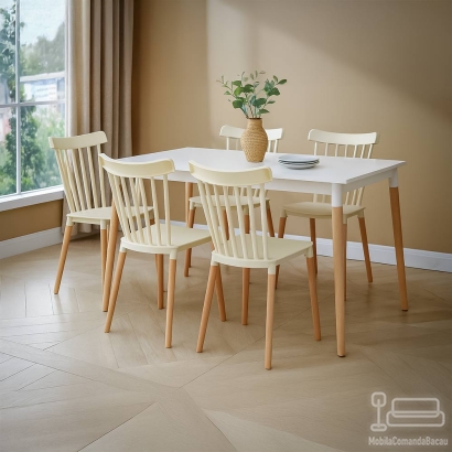 Scaun terasă bej din plastic si picioare din lemn HRC 595