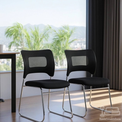 Scaun vizitatori negru din mesh cu cadru metalic, stabil si respirabil HRC 613F