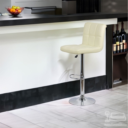 Scaun bar, înălțime reglabilă, rotativ, suport picioare, piele ecologica, crem, ABS 191